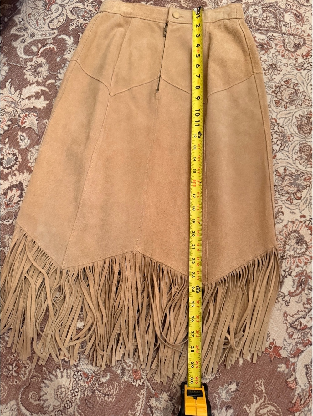 Vintage Western Genuine Suede Tan Leather Fringe Skirt - Picture 6 of 7
